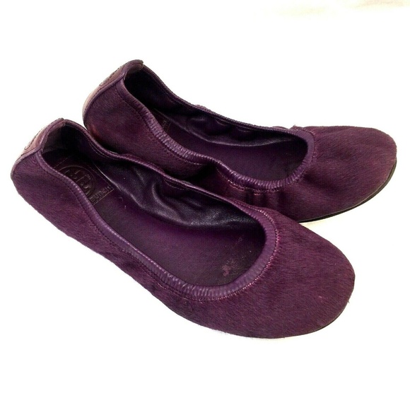 TORY BURCH Eddie Purple Calf Hair Pony Ballet Flat - Picture 1 of 8
